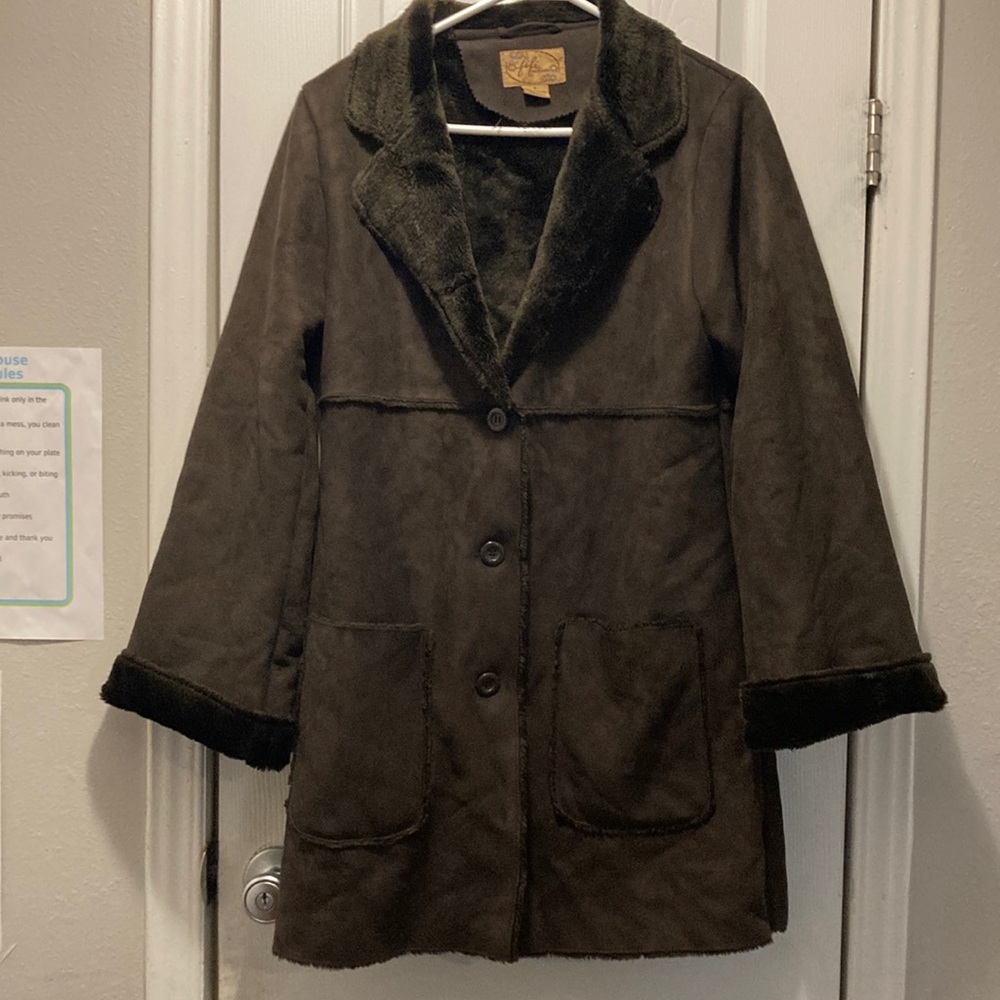 Brown and Warm and fluffy in the inside Jacket